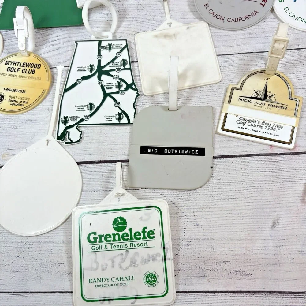 Vintage Golf Bag Tags Various Courses Lot 17 Plastic Whistler Nicklaus Adobe